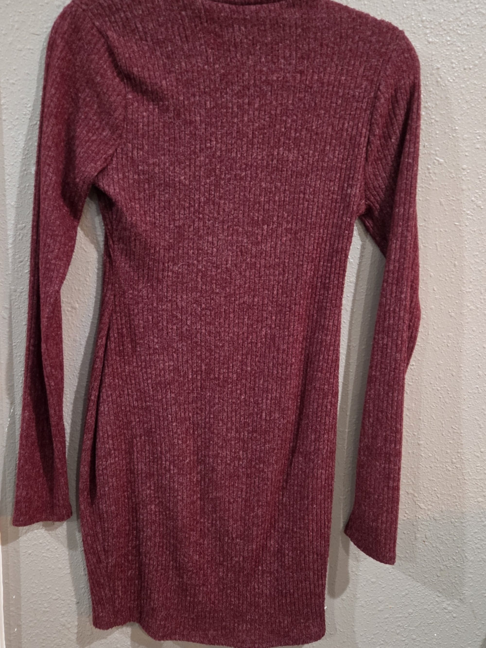 Ribbed Long Sleeve Bodycon Dress - Wine